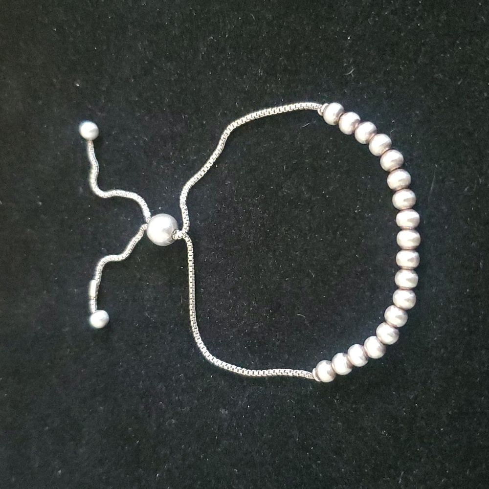 925 Sterling Silver Graduated Ball Beaded Box Chain Slider Bracelet Adjustable